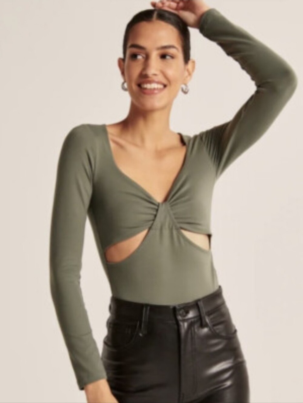 Abercrombie & Fitch Long-Sleeve Bodysuit With Cutouts In Army Green